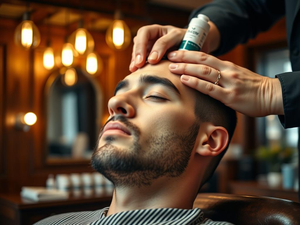 A man receiving a scalp tonic massage in the lounge